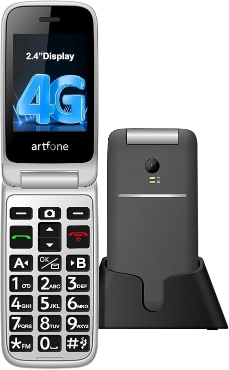 artfone G3 Flip Phone Unlocked for Seniors, 4G Volte Basic Phone, 2.4" Screen, SOS Button, Speed Dial, Hans-Free, Big Buttons, Bluetooth, Camera, FM Radio, Charging Dock, Voice Time, Dumb Phone, Gray