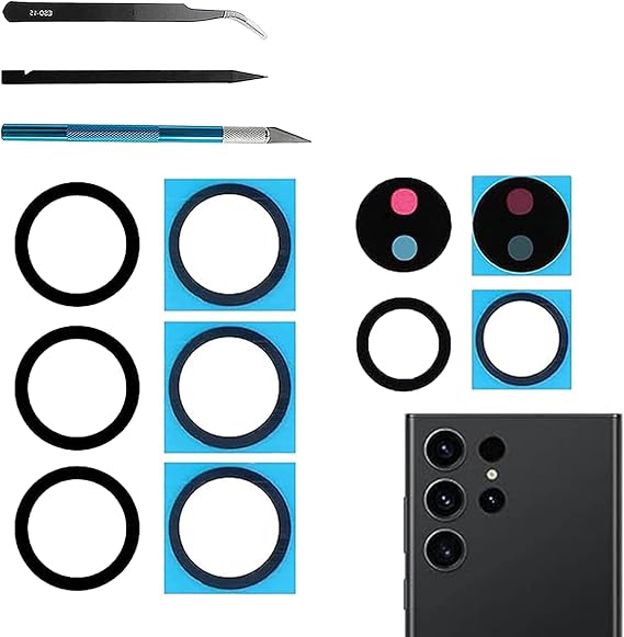 Galaxy S23 Ultra Rear Back Camera Glass Lens Replacement for Samsung Galaxy S23 Ultra 5G with Professional Repair Tool Kit