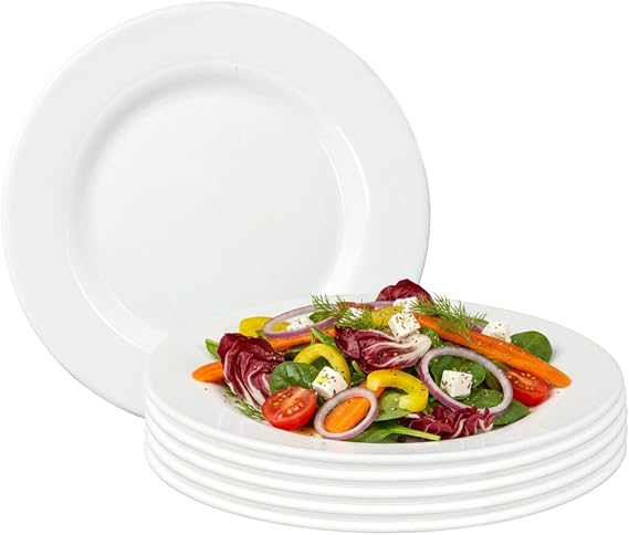 Zenix 6-Piece Classic White Side Plates Set, 8 Inch Glass Small Plate Set Round Dessert Plates, Appetiser/Salad/Fruit/Snacks, 20.5cm Dinnerware Scratch Resistant, Dishwasher Safe