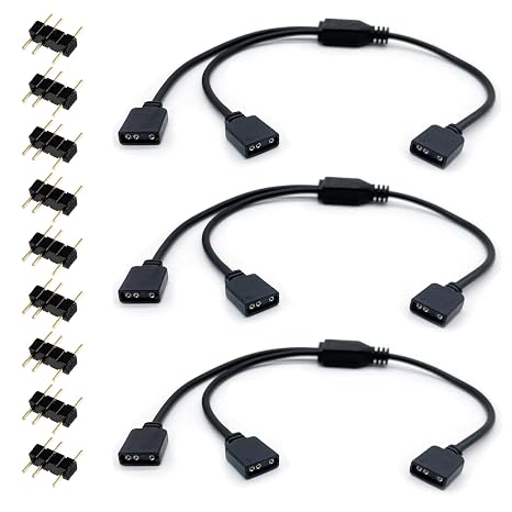 3-Pack 5V 3Pin ARGB 1 to 2 Female to Female ARGB Cables, 1-to-2 Addressable RGB Spliter Extension Cable with Male Pins, Used For Computer Chassis, CPU Heat Sink, And 5V ARGB Fans (11.8 Inches)