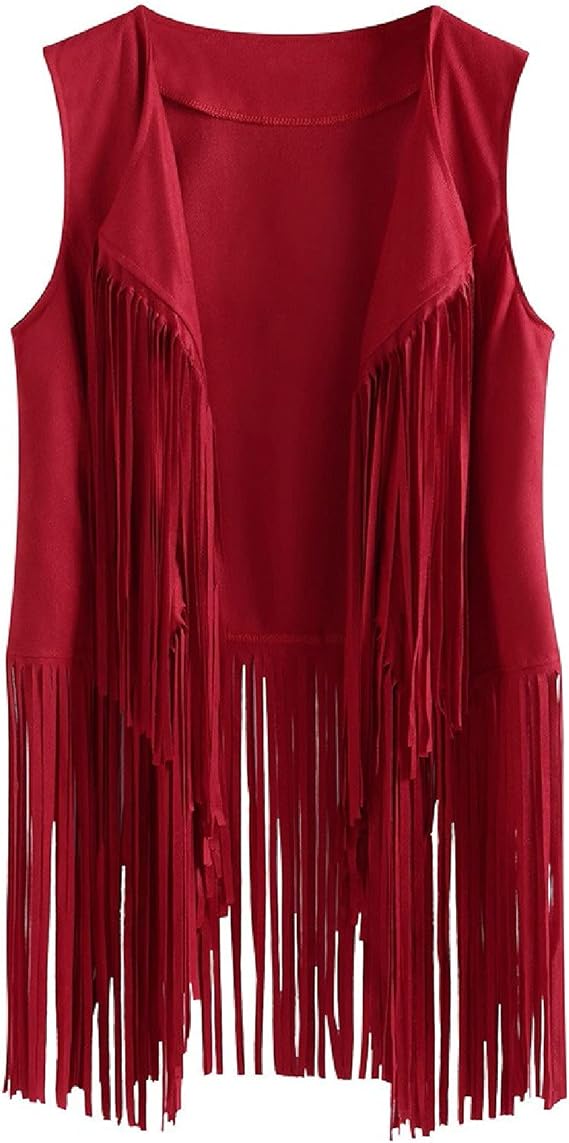 OPHPY Womens Vintage Western Fringe Vest 70s Hippie Costume Faux Suede Tassel Leather Jacket Sleeveless Cowgirl Cardigan tops
