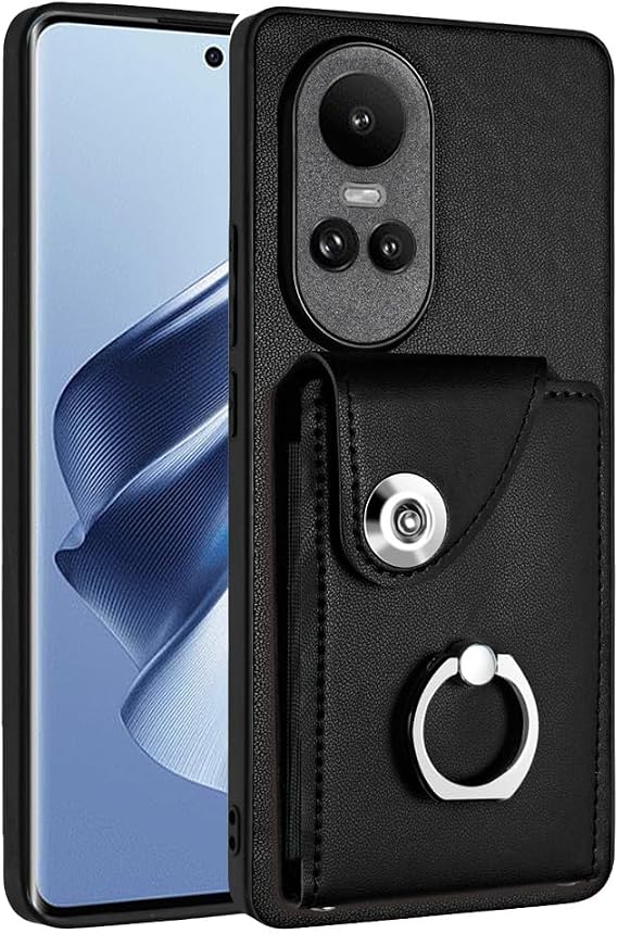 Wallet Phone Case for Oppo Reno 10 5G Cute Leather Cover with Card Holder and Ring Stand, Magnetic Clasp, Silicone&PU Protective Case for Oppo Reno 10 5G (Black)