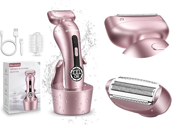 Electric Shaver for Women for Legs Bikini Trimmer Electric Razors for Women Underarm Public Hairs Rechargeable Womens Shaver Wet Dry Use Painless Cordless with Detachable Head (Pink)& Pink Blade Head