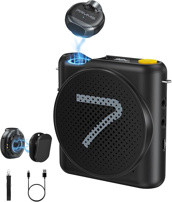 7RYMS WA2 Wireless Voice Amplifier for Teacher, Elderly with Magnetic Lavalier Mic, Personal Classroom Amplifier-Noise Canceling, 23H Working, 164ft Range, Mini Pa System for Teaching Tour Guide Yoga