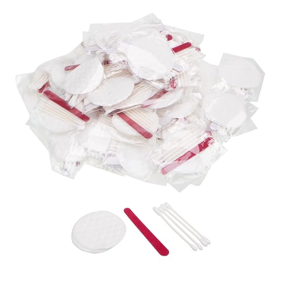 100 Set Hisposable Hotels Cosmetic Vanity Amenities Hospitality Makeup,Disposable Travel Amenities Kit Bulk, Each Includes Cosmetic Cotton Pads, Cotton Swabs, Nail File for Motels Makeup Toiletries