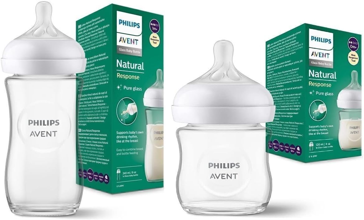 Philips Avent Natural Response Doğal Tepkili Cam Biberon, 2'li Set, 120ml + 240ml, 0+ Ay ve 1+ Ay