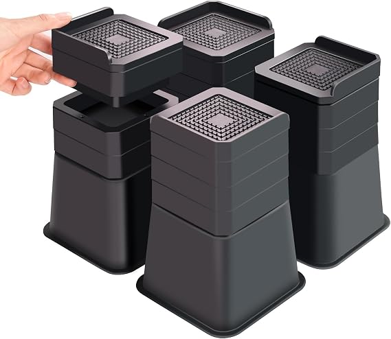 Bed Risers Heavy Duty, Adjustable Furniture Risers 3,4,5,6,7 inch, L Shape Bed Lifts Risers for Table Legs, Couch, Sofa, Desk, Cabinet Leg Frames(Black,3-7 inch)