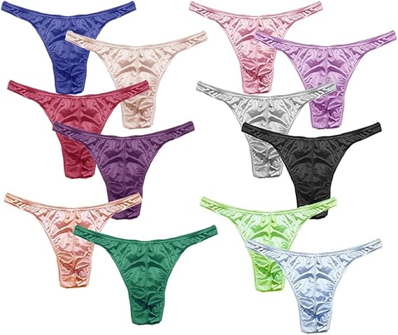 Men's Satin Stretch Support Satin Bikini Brief G-string 12 pcs/pack (US, Alpha, Medium, Regular, Regular, 0806-strings)