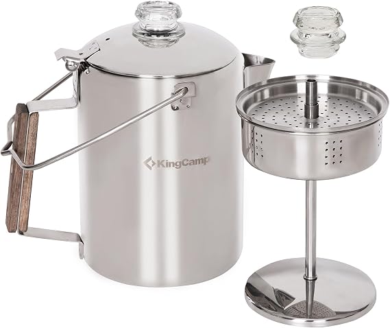 KingCamp Percolator Coffee Pot,304 Stainless Steel with Wood Handle,9 Cup
