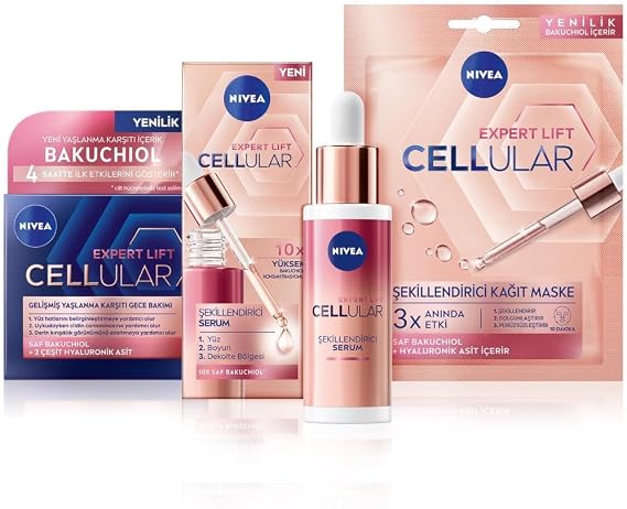 NIVEA Cellular Natural Retinol Alternative Bakuchiol Serum 30ml, Night Care Cream 50ml and Paper Face Mask