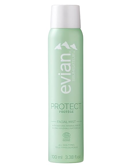 Evian Facial Spray | Glow, Calm & Protect Hydrating Face Mist | Natural Mineral Water with Plant-Based Extracts | 3.38 oz