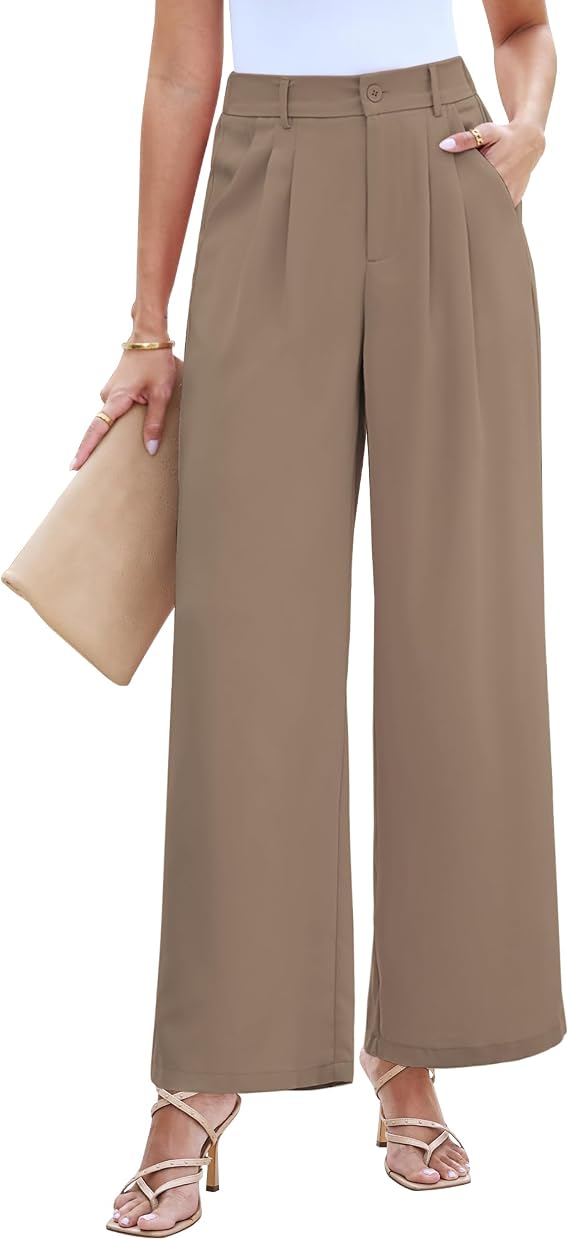 LookbookStore Wide Leg Dress Pants Woman High Waisted Business Casual Pleated Trousers Pants Loose Fit Elastic Waist