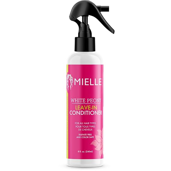 Mielle Organics White Peony Leave-In Conditioner Spray - Ultra-Moisturizing Detangler for Curly & Natural Hair - Frizz Control & Moisture Seal - Color-Safe & Sulfate-Free, 8 Fl Oz