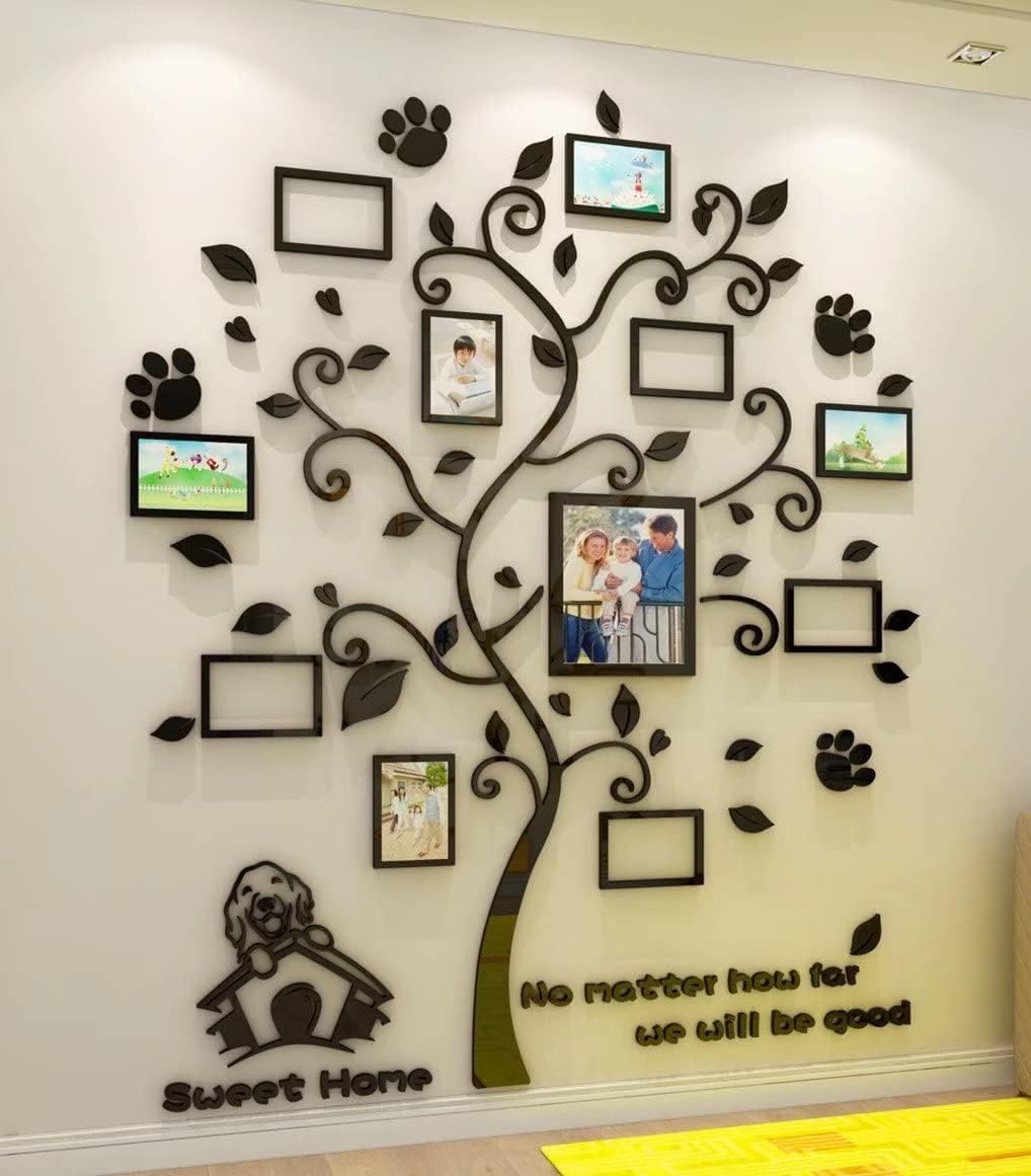 Wall Sticker Tree 3D DIY Wall Sticker Family Picture Frame Photo Dog Sticker Wall Art Wall Decoration for Bedroom Living Room Children's Room Home Nursery 1 Black