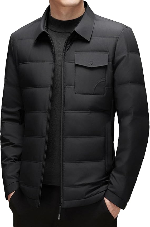 Men's Windproof Puffer Jacket Lapel Thermal Business Blazer Down Coats Insulated Shirt Jacket Padded Down Outwear