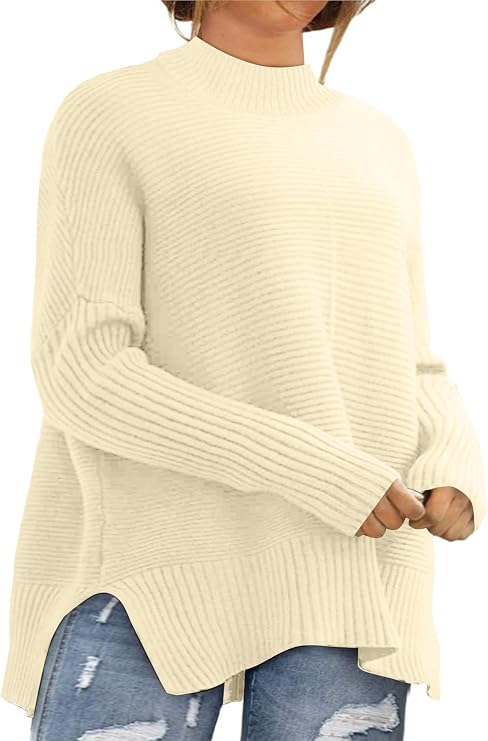 Eytino Womens Plus Size Sweaters Long Sleeve Crew Neck Split Hem Casual Oversized Ribbed Knit Tunic Pullover Tops(1X-5X)