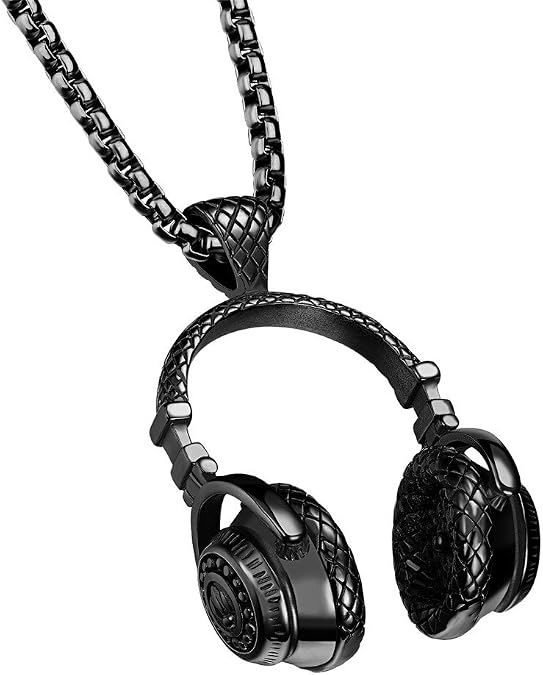 PAMTIER DJ Headset Music Earphone Headphone Pendant Necklace for Men Punk