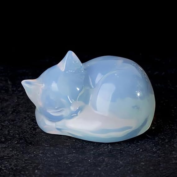 OwMell Tiny Sleeping Cat Statue Hand-Carved Healing Stone Gemstone 2"