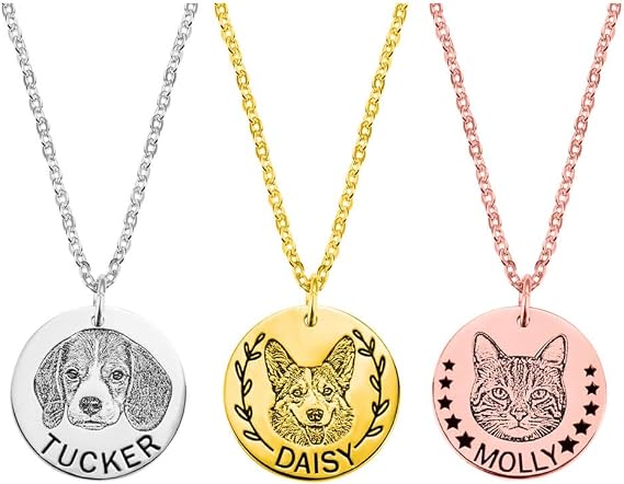 Personalized Custom Pet Head Portrait Necklace Photo Necklace Pet Memorial Gift