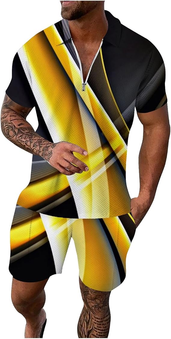 Alalaso Mens Short Sets 2 Piece Outfits Polo Shirt Fashion Summer Tracksuits Casual Outfits Short Sleeve and Shorts Sets