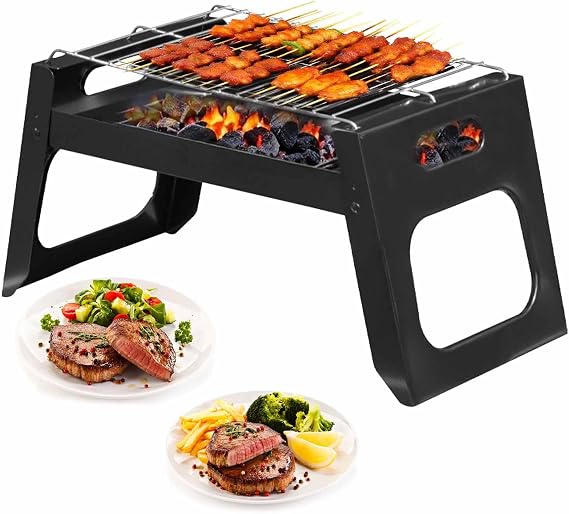 Portable Charcoal Grills Folding Barbecue Grill Lightweight Mini BBQ Grill for Outdoor Camping Barbecues Grilling Cooking Camping Hiking Picnics Travel Garden Beach Party