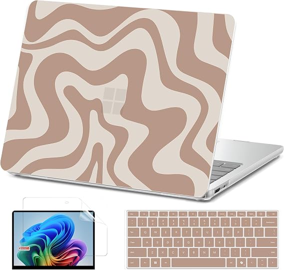 AKIT Case Compatible with Microsoft Surface Laptop 13-inch Touchscreen Copilot+ PC 2025, Unique Pattern Hard Shell Case+Screen Protector+Keyboard Cover for Surface Laptop 13''(2095), Brown Wave