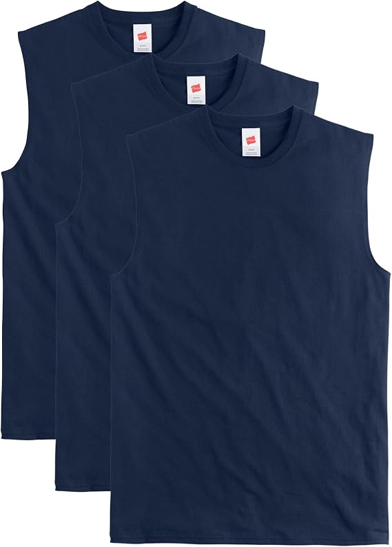 Hanes Men's Essentials Midweight Muscle T-Shirt Pack, Cotton Muscle Tank Shirts, 3-Pack