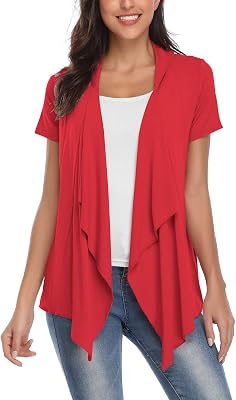 Womens Short Sleeve Open Drape Front Cardigan for Women Irregular Hem Summer Vest