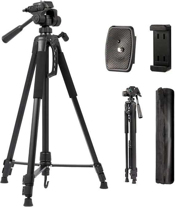 Tripod Stand for Camera & Cell Phone,68 Professional Stand with Carry Bag and Phone Holder,Sturdy & Stable Height Adjustable Multi-Angle Shot Selfie Stick Tripod,Max Load 11Lb(Black)