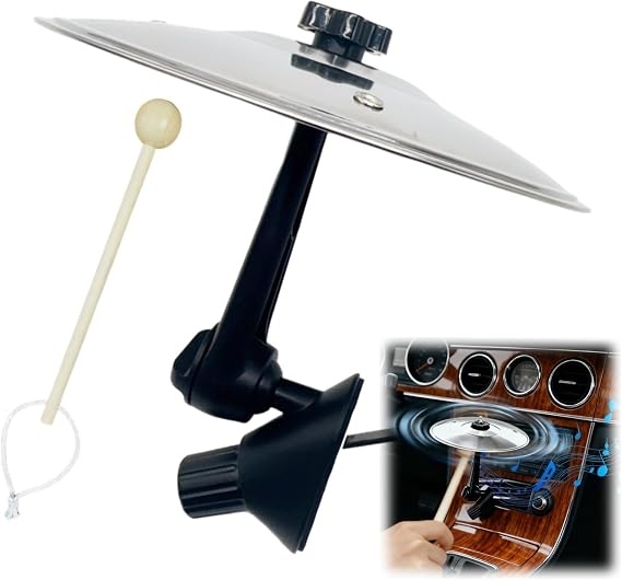 Car Cymbal Air Vent with Beater Stick - Mini Crash Cymbal for Car Dashboard, Universal Fit Funny Musical Instrument Accessory, Metal Car Drum Cymbal for Music Lovers Gift (Silver)