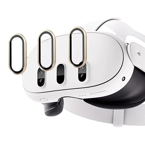 Juylay Camera Lens Protector for Meta Quest 3 Accessories, High Definition Lens Protector for Oculus Quest 3, Alloy Frame, Thin 9H Tempered Glass for VR Headset, Gold