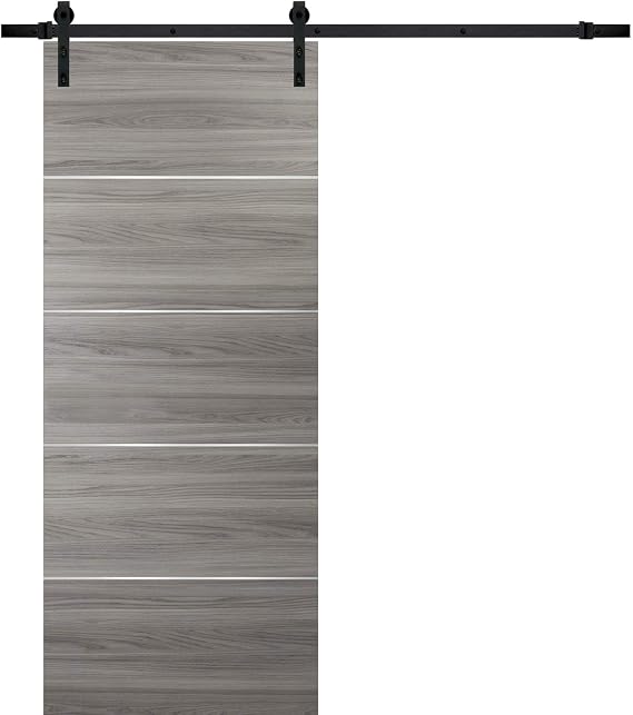 Barn Sliding Grey Door 36 x 80 with 6.6FT | Planum 0020 Ginger Ash | Sturdy Top Mount Track Set Steel Set | Closet Modern Solid Core Door