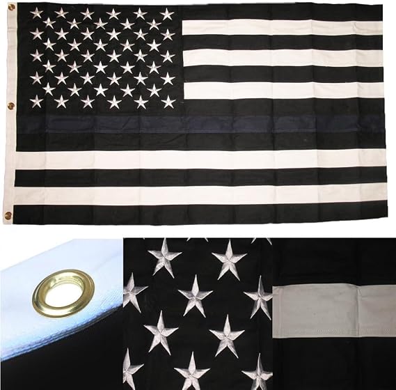 5x9.5 ft Embroidered Sewn USA American Thin Blue Line Cotton Casket Flag