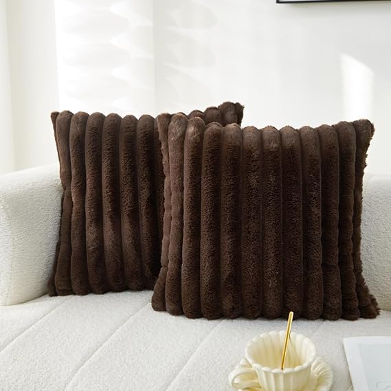 Sunday Praise Faux Fur Decorative Throw Pillow Covers 18x18 Dark Brown