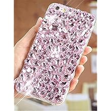 Case for LG X Power 2,Luxury 3D Handmade Sparkle Stunning Stones Crystal Rhinestone Bling Full Diamond Gemstone Glitter Case for LG X Charge/LG K10 Power/LG LV7(A Full Pink)