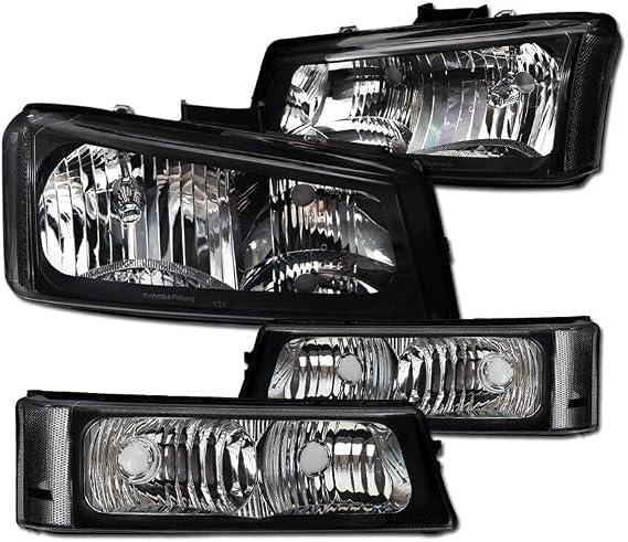 Headlight Front Clear Black Housing for Chevrolet Silverado 1500 | Factory, Topline Blk +Bumper Signal Nb, OE# 15199556 15199557 GM2502224, Direct Fit