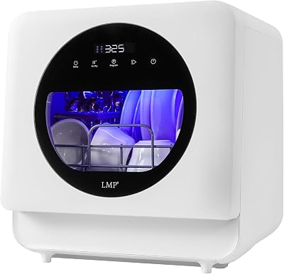 LMP Portable Dishwasher Countertop, Compact Mini Dishwasher with 4.5L Built-in Water Tank & Glass Door, Washing Programs Baby Care, Air-Dry Function Small Dish Washer for Table Top Small Apartments