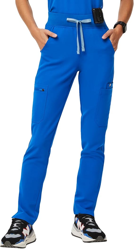 FIGS YOLA High Waisted Skinny Scrub Pants for Women 11 Pockets, 4-Way Stretch, Yoga Waistband