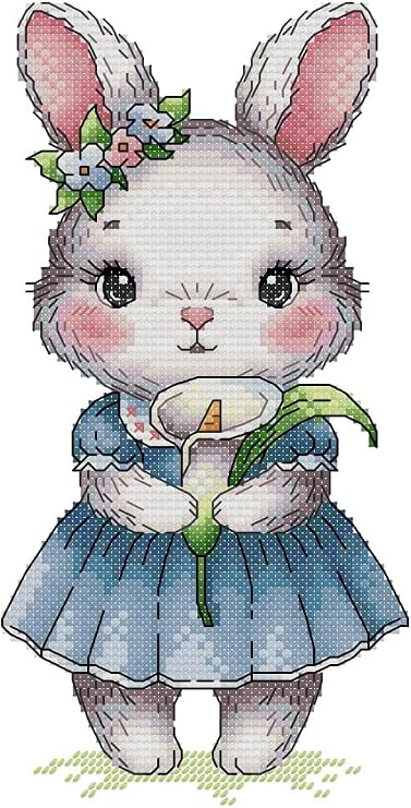 Awesocrafts Cross Stitch Stamp Kit Rabbit and Calla Lily Easy Pattern Cross Stitch Embroidery Needlework Kit Supplies