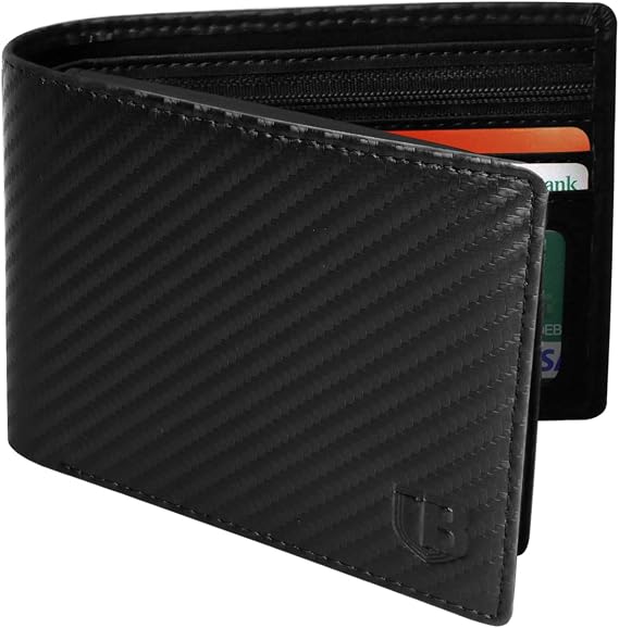 BIAL Mens RFID Blocking Bifold Wallet - Flip Wallet, Slim, 2 ID Window - Superfine Fiber PU Synthetic Leather (Black)