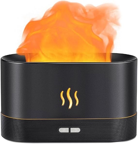 Flame Aroma Diffuser Humidifier with Flame 2 Levels Adjustment LED | Oil Diffuser Moisture | 180ml Cool Mist Air Freshener for Home, Room, Bedroom Office & Car (Black)