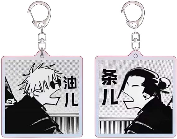 2Pcs Jjk Keychain Anime Jujitsu Satoru Kaisen Geto Suguru Keychain Merch Acrylic Pendant, White