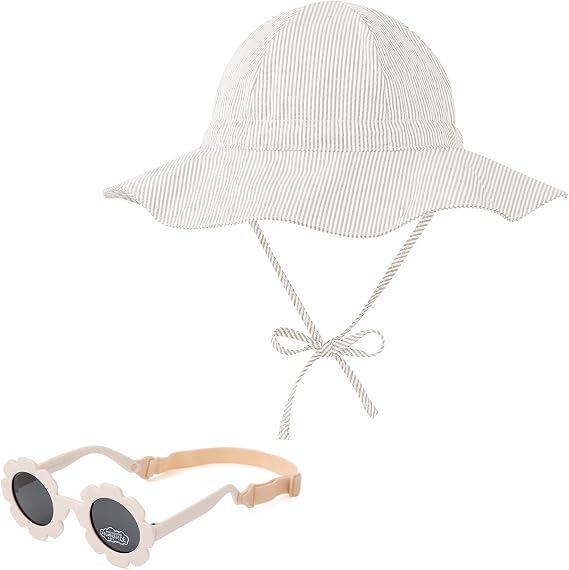 Zando UPF 50+ Wide Brim Baby Sun Hat with Sunglasses Infant Bucket Hat
