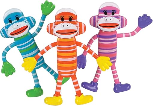 Rhode Island Novelty Bendable Sock Monkey 12-Pack (Assorted Colors)