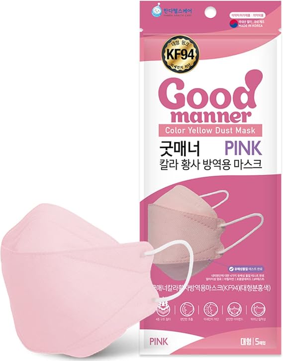 KF94 Disposable Face Safety Mask, Pink 50 Masks, Eco-Friendly Packaging - 5 Masks in 1 Pack, Breathable Mask for Adults Good Manner