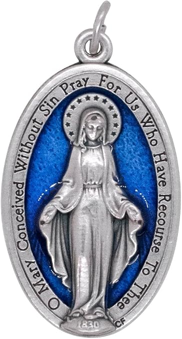 Venerare Our Lady of Grace Medal | XL 1.75" Pendant Charm | Extra Large | Blue Enamel on Silver-Tone Base | Christian Devotional Accessory | Catholic Jewelry | Made in Italy