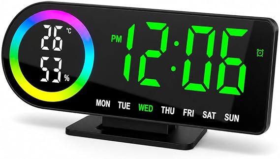 Akıllı Dijital Neon LED li Başucu Saati - Masa Saati - Neon Renkli, Modern ve Fonksiyonel! (Alarm - Erteleme -Nem Göstergesi)