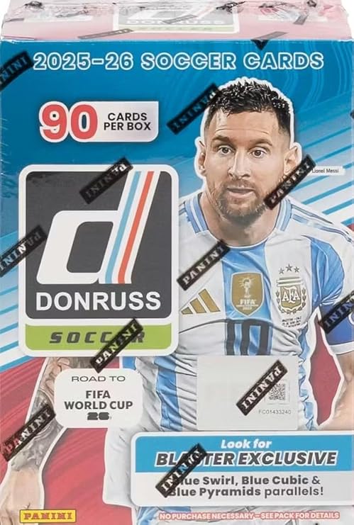 2025-26 Panini Donruss Road to FIFA World Cup Soccer Retail Blaster Box | 90 Trading Cards | Exclusive Blue Swirl, Cubic & Blue Pyramids Parallels | Official Panini FIFA Cards