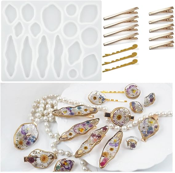 Hairpin Resin Mold, Deep Hair Clip Silicone Molds with Accessories Hair Clip Molds for Epoxy Resin DIY Jewelry Craft Keychain Necklace Earrings