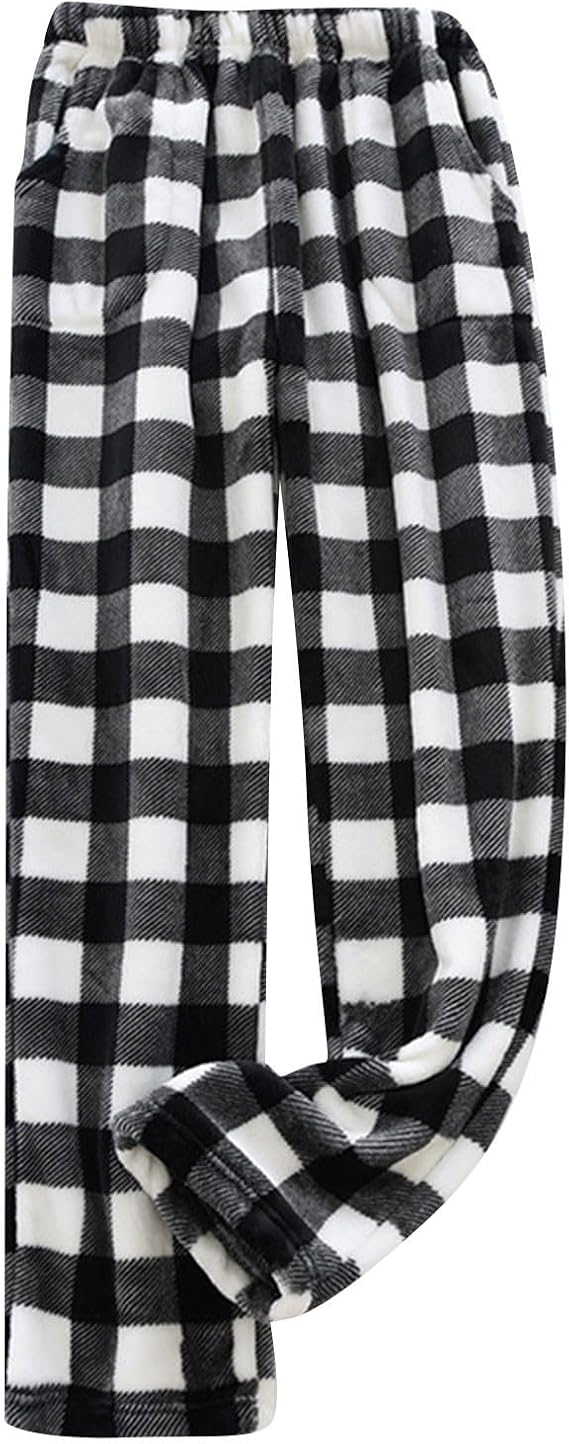 Women Pajamas Fleece Pajama Pants Winter Fuzzy Elastic Waist Pj Homey Fluffy Sleep Pants with 2 Pockets Sleepwear